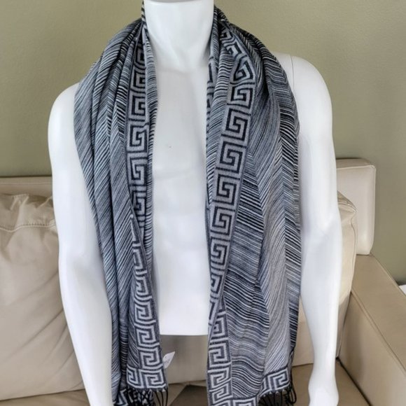 Greek Key Pashmina 100% Cashmere Women NEW - Picture 2 of 13